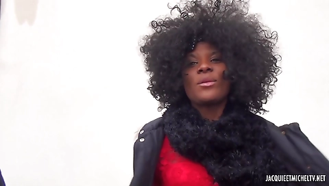 Ebony woman getting fucked in a threesome by a stud