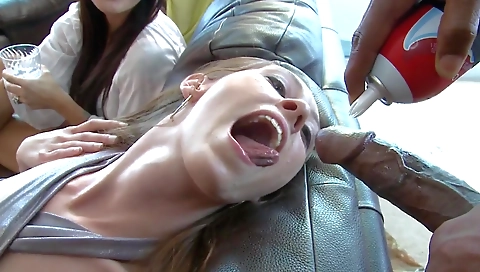 Interracial group sex with two hot babes in a hot video