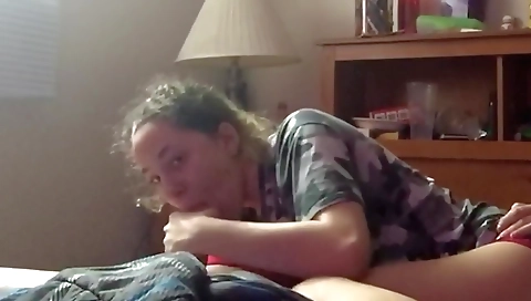 Blonde teen gives her stepdad a deepthroat and facial