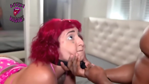 Amateur interracial threesome with a tattooed red head