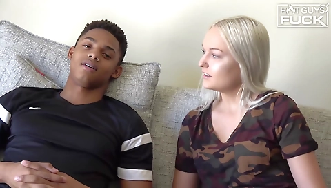 Amateurs blonde with big tits rides a large white cock