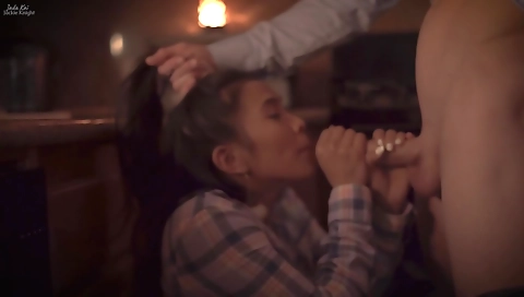 Asian brunette deepthroat and fingered in a interracial scene