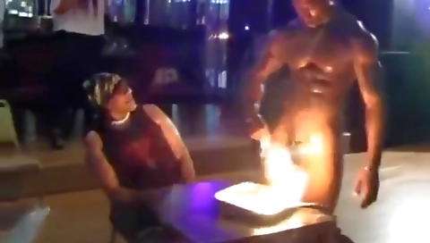 Busty ebony woman fucked in the middle of a public orgy