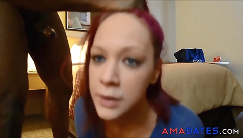 Big cock red head is giving a deepthroat and facial