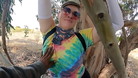 Big ass brunette milf with tattooed boobs fucked outdoors