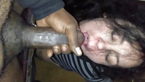 Brunette milf fucked in the bedroom and sucks on her prick