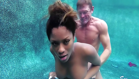 Ebony babe with big boobs getting her face covered