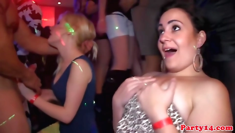 Blonde brunette with huge tits fucked on the dance floor