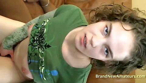 Amateur teen riding a black bike in black jeans 18+