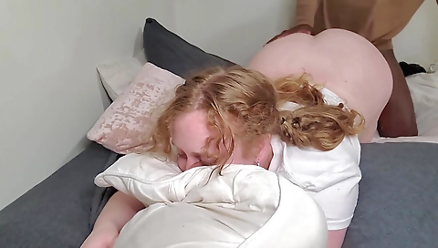 Blonde teen trying to destroy her stepbrother's pussy
