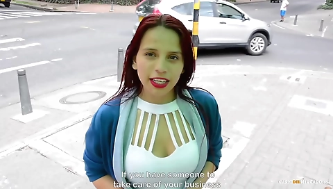 Red hair amateur brunette gets fucked by a big cock