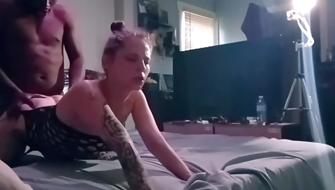 Amateur interracial video of a brunette with a big ass