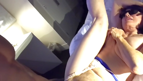 Mature grandma gives a blow job to her stepbrother