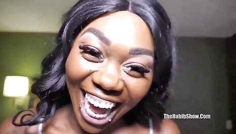 Ebony girl with tattooed body fucked hard in the doggy style