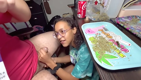 Ebony and blonde smoking their favorite cigarettes