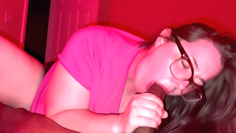 Big cock in a tight little mouth of a horny brunette