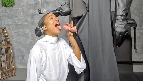 Interracial teen gets fucked in her mouth by her black friend