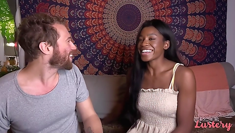 Ebony girl with a hairy pussy gets her hairy pussy penetrated