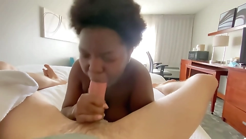 Busty ebony teen with big natural tits gets her head fucked